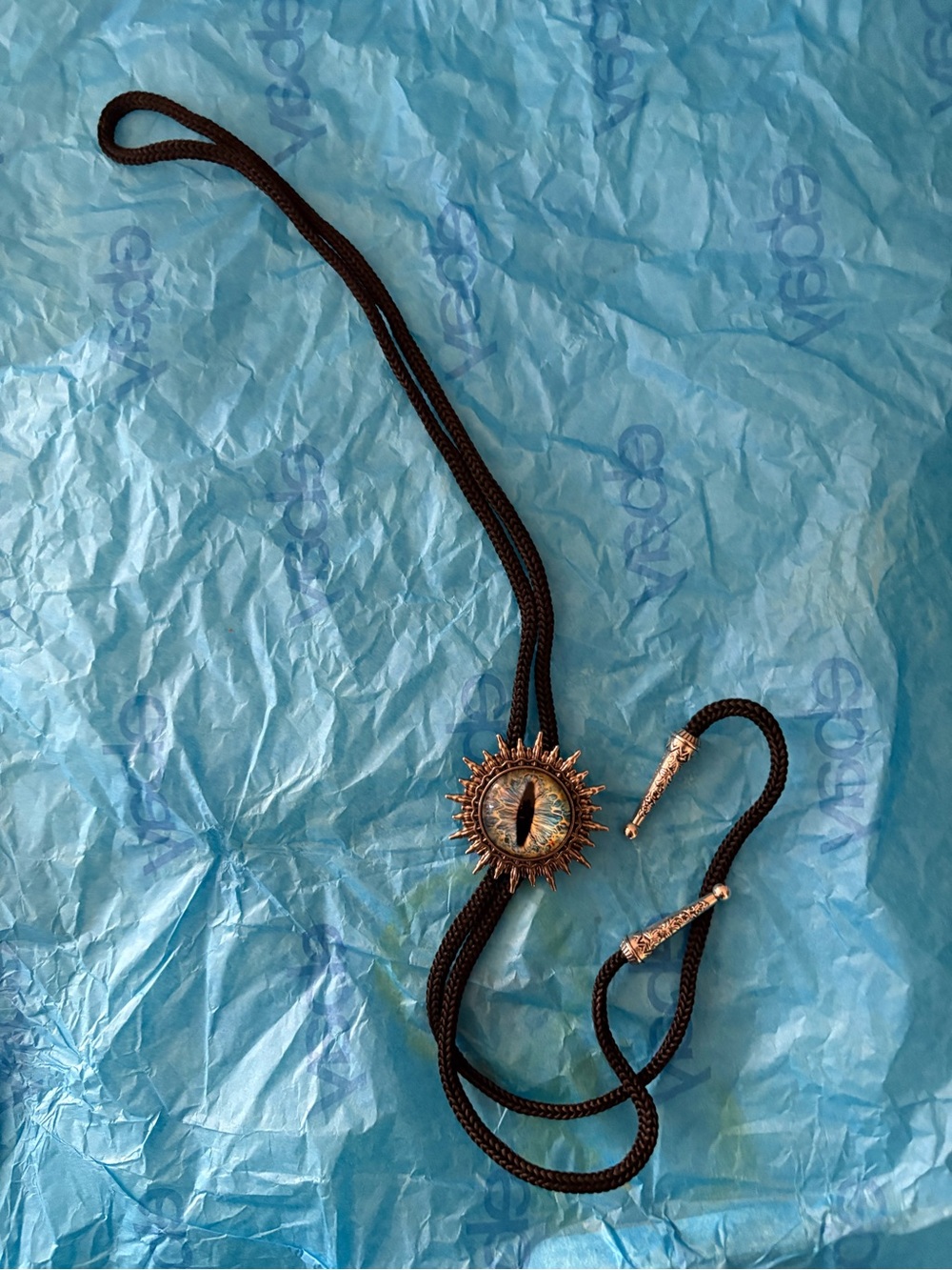 Dragon Eye Celtic Sun Bolo Tie - Blue & Gold Eye - Picture 2 of 2